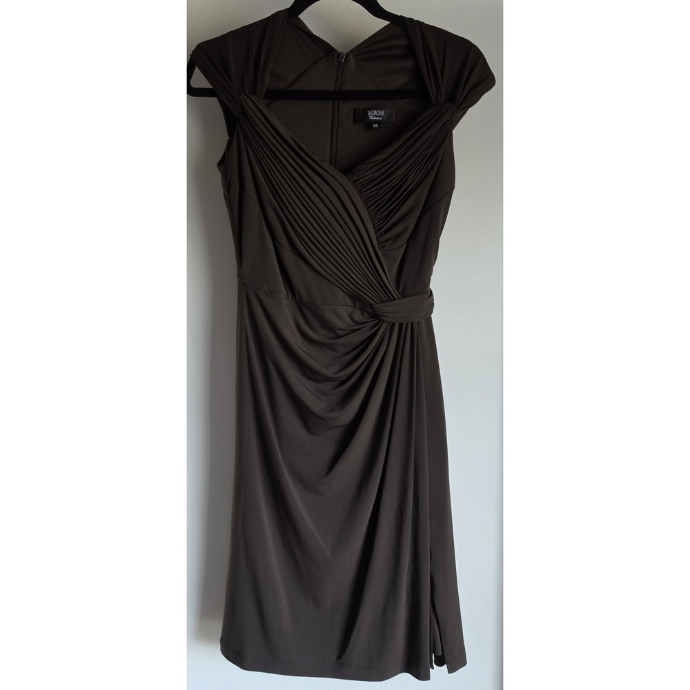 Tadashi Collection Sleeveless Midi Dress XS Formal Solid Brown V-Neck Gown